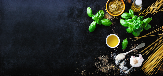 Soja-Vollkorn-Spaghetti mit Nuss-Basilikum-Pesto